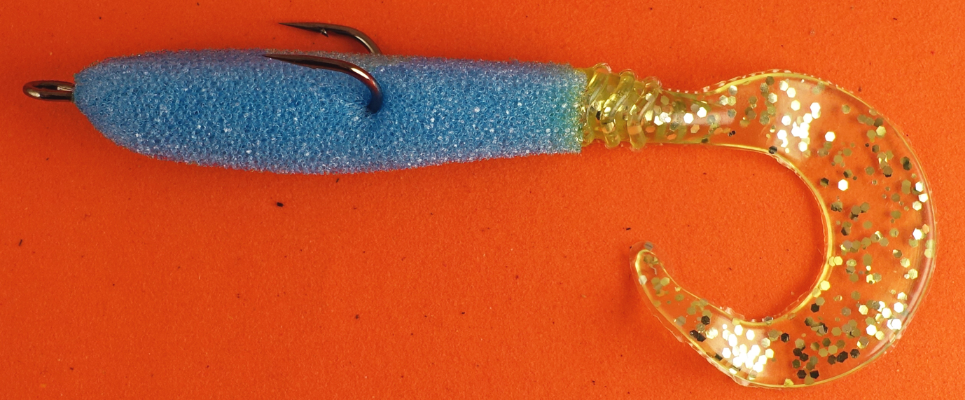 Поролоновая рыбка синяя с твистером Шартрез