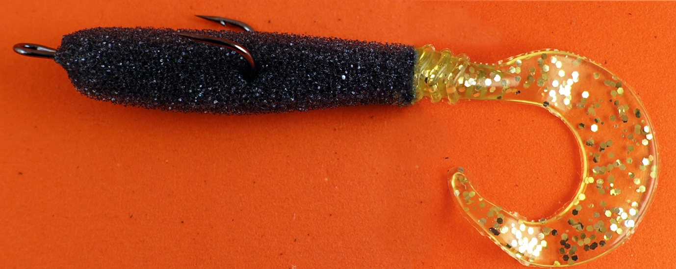 Поролоновая рыбка черная с твистером Шартрез