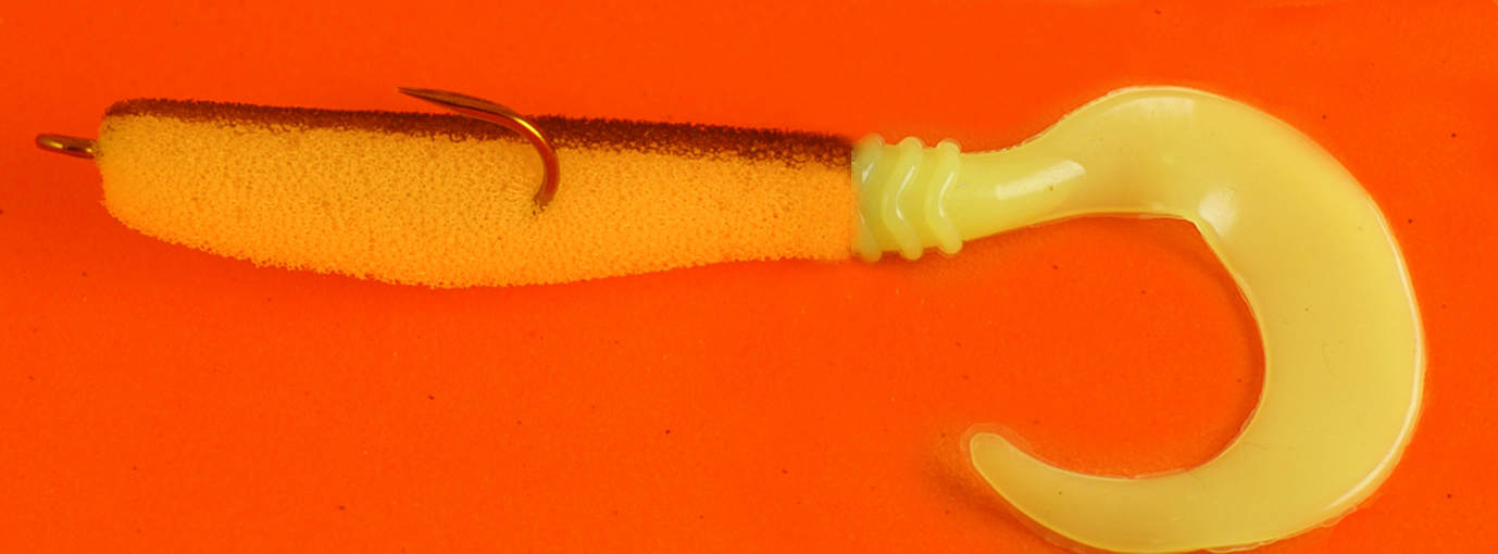 Поролоновая рыбка желто-черн с твистером Лимон